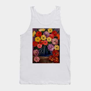 A  lovely boutique of abstract mixed flowers  in a blue vase . Tank Top